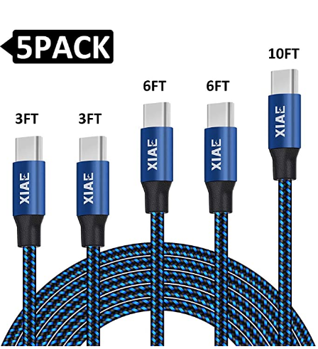 USB C Cable, XIAE 5Pack (3/3/6/6/10FT) Nylon Braided Fast Charging Cable Aluminu...